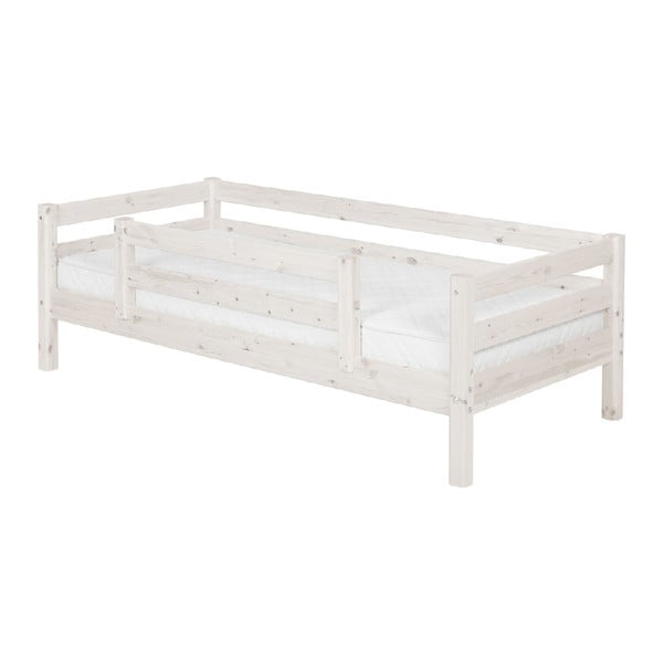 Bijeli dječji krevet od borovine sa sigurnosnom ogradom Flexa Classic, 90 x 200 cm
