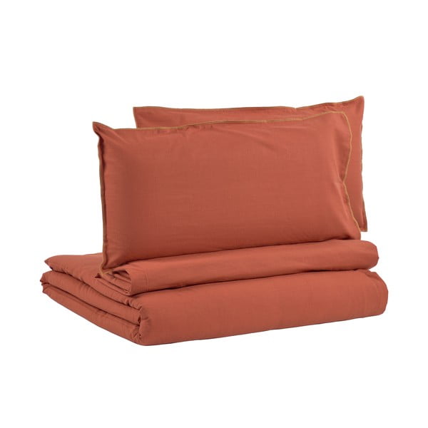 Narančasto-smeđa posteljina s plahtom od organskog pamuka Kave Home Ibelis, 220 x 220 cm