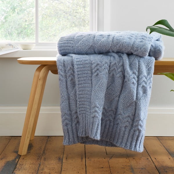 Plava pletena deka 150x200 cm Cable Knit – Bianca