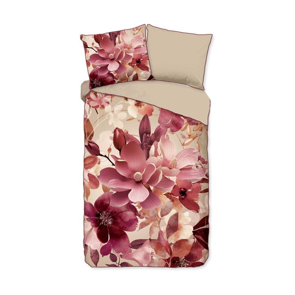 Ružičasta/bež posteljina za krevet za jednu osobu/za produženi krevet od pamučnog satena 140x220 cm Chaja – Descanso