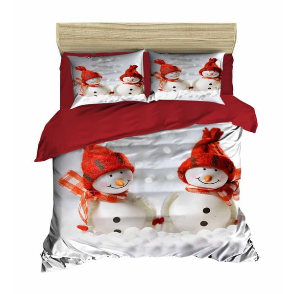 Set plahti i plahti za bračni krevet Božićni snjegovići, 200 x 220 cm