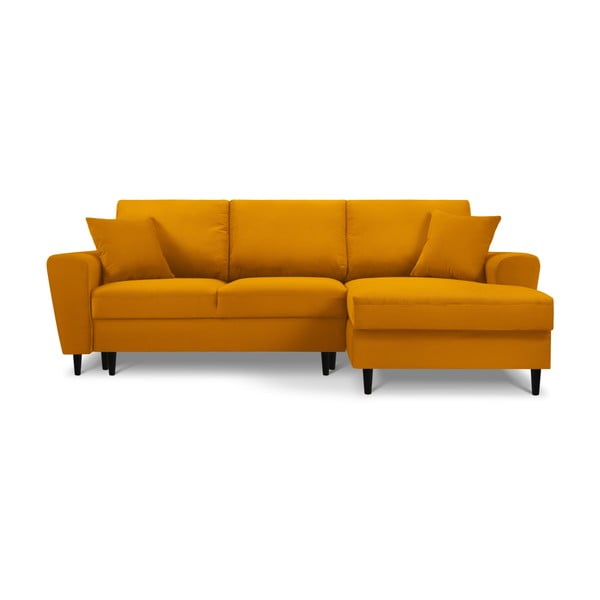 Senf žuta sklopiva/s prostorom za odlaganje kutna garnitura od samta (s desnim kutom/s ležaljkom) Kyoto – Cosmopolitan Design