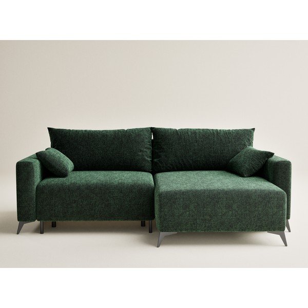 Tamno zelena sklopiva/s prostorom za odlaganje kutna garnitura od šenila (s desnim kutom/s ležaljkom) Leon – Maison de Rêve-image-2