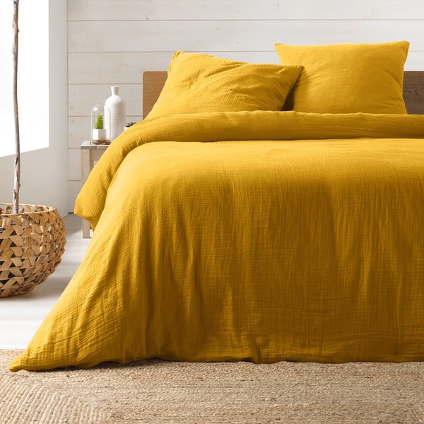 Žuta  posteljina za bračni krevet/za produženi krevet od muslina 220x240 cm Angelia – douceur d'intérieur