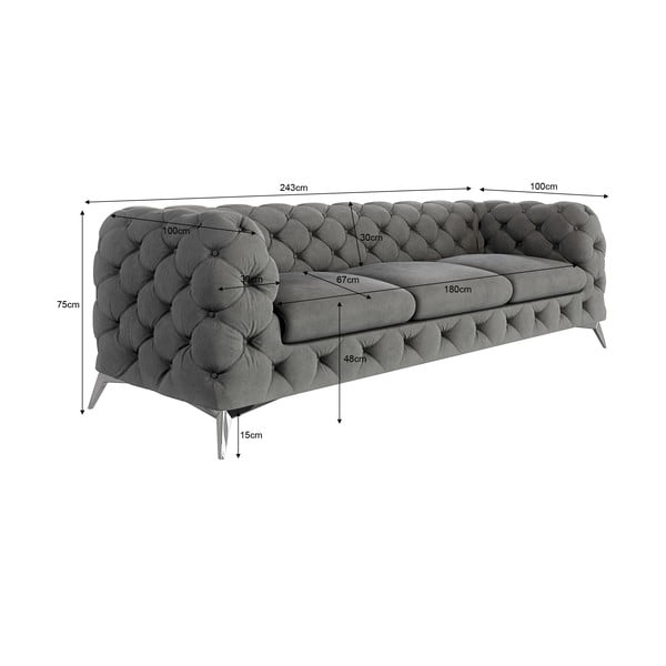 Siva baršunasti sofa 243 cm Chelsea – Ropez-image-3
