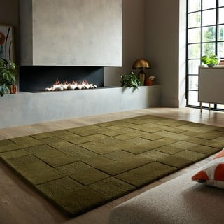 Kaki zeleni ručno rađen vunen tepih 160x230 cm Checkerboard – Flair Rugs