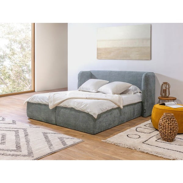 Svijetlo sivi tapecirani bračni krevet s prostorom za pohranu s podnicom 160x200 cm Louise - Bobochic Paris-image-1