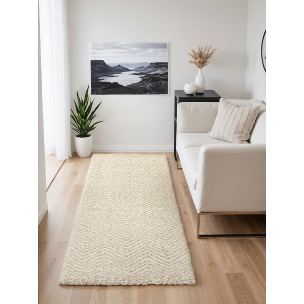Krem/boje slonovače ručno rađena staza od mješavine vune 80x200 cm Majoli – Elle Decoration-image-1
