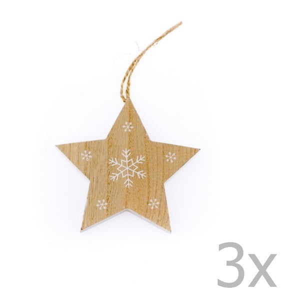 Set od 3 drvene viseće zvijezde Dakls Snowflake, visina 10,5 cm