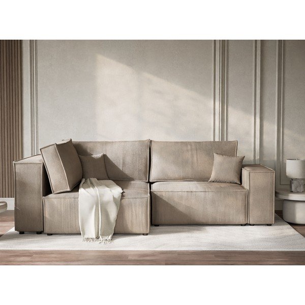 Bež sklopiva/s prostorom za odlaganje kutna garnitura od samta (s lijevim kutom/u obliku slova L) Tonga – Maison de Rêve-image-1