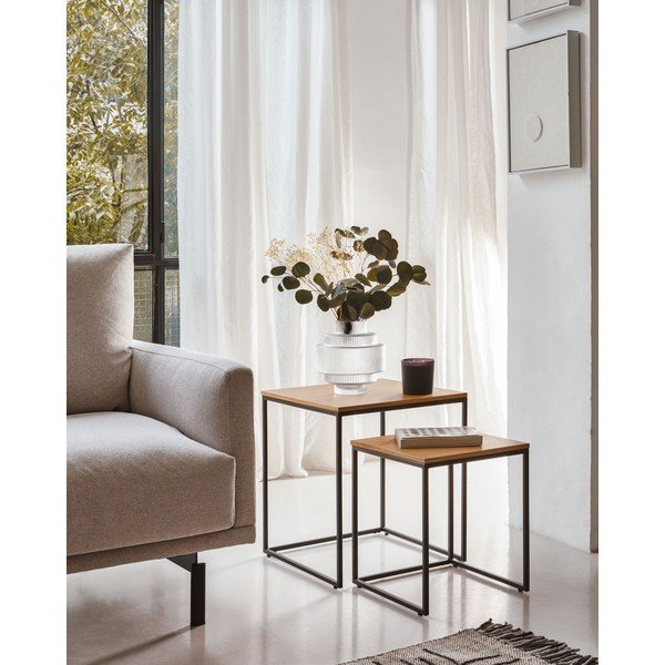 Pomoćni stolići u setu 2 kom s pločom stola u dekoru hrasta 45x45 cm Yoana – Kave Home-image-1