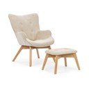 Bež fotelja s naslonjačem za noge od samta Niko – Ropez