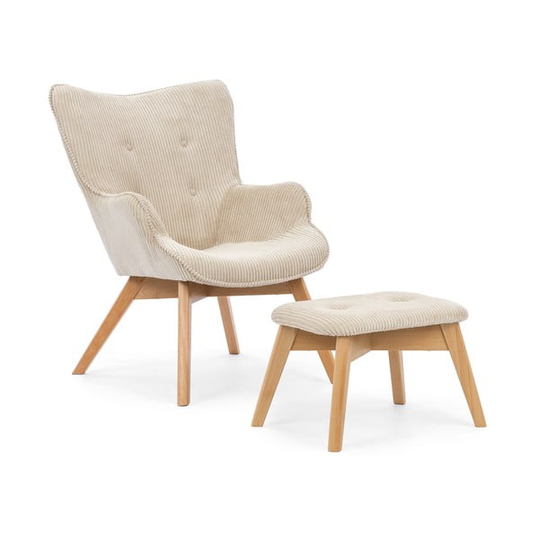Bež fotelja s naslonjačem za noge od samta Niko – Ropez