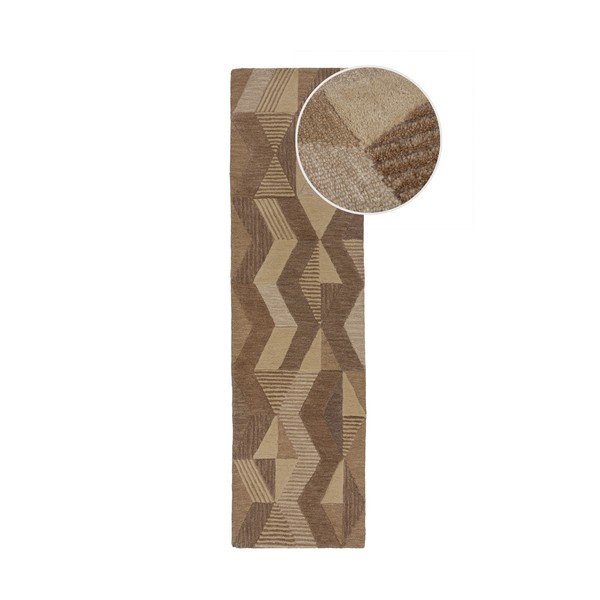 Smeđa ručno rađena vunena staza 60x230 cm Moda Asher – Flair Rugs