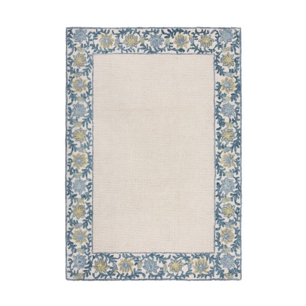Plavi/boje slonovače ručno rađen tepih od mješavine vune 160x230 cm Myla Floral Frame – Flair Rugs