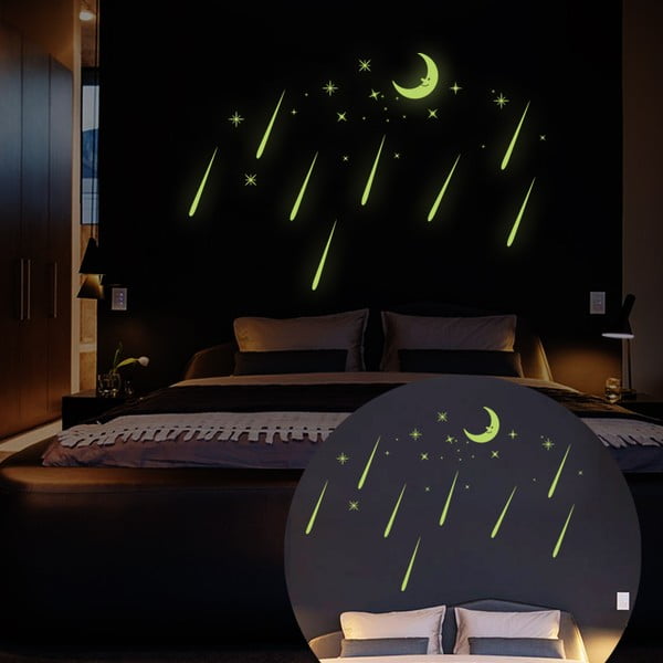 Zidne samoljepljive svjetleće naljepnice Ambiance Moon And Falling Stars-image-2