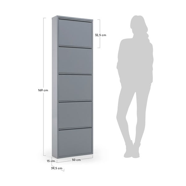 Sivi metalni preklopni ormarić za cipele 50x169x15 cm Ode – Kave Home-image-2