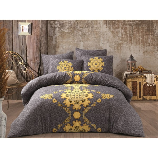 Žuta /siva pamučna posteljina za krevet za jednu osobu 140x200 cm Saltanat – Mijolnir