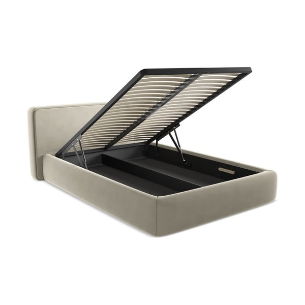 Krem tapecirani bračni krevet s prostorom za odlaganje s podnicom 180x200 cm Kiana – Makamii-image-3