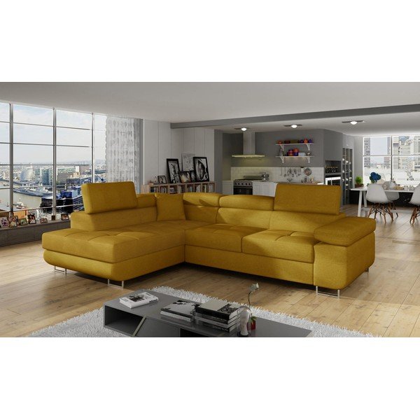 Žuta  sklopiva/s prostorom za odlaganje kutna garnitura (s lijevim kutom/u obliku slova L) Anton – ELTAP-image-3