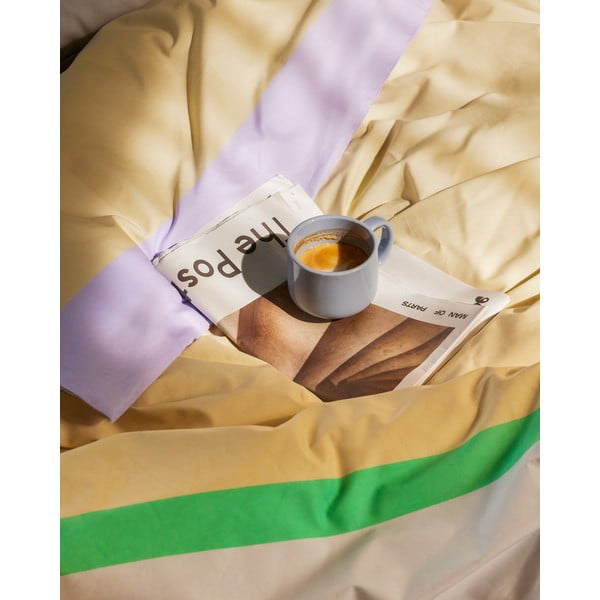 Bijela/bež pamučna posteljina za krevet za jednu osobu 140x200 cm Block – Hübsch-image-1