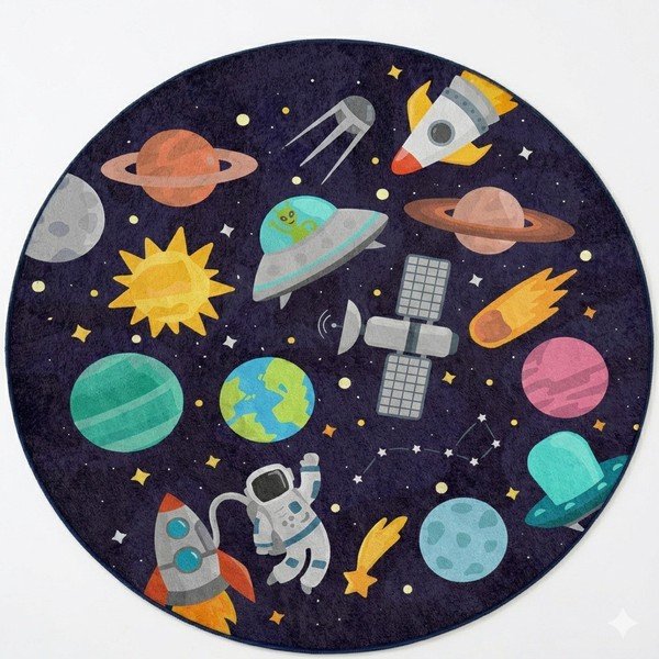 Tamno plavi periv dječji tepih za igru ø120 cm Into The Space – Mila Home