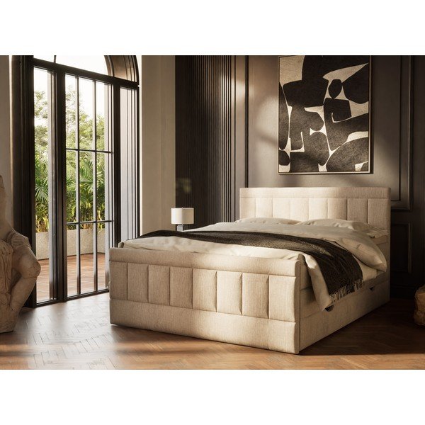 Bež boxspring krevet s prostorom za odlaganje 180x200 cm Caya – Maison de Rêve-image-1