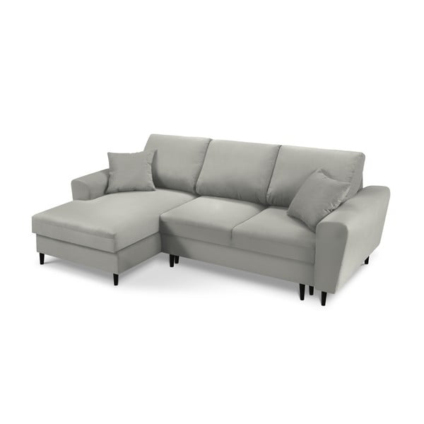 Svijetlo siva sklopiva/s prostorom za odlaganje kutna garnitura od samta (s lijevim kutom/s ležaljkom) Kyoto – Cosmopolitan Design-image-1