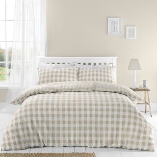 Bijela/bež posteljina za bračni krevet od krepa 200x200 cm Gingham Check – Catherine Lansfield