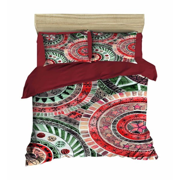 Mandala Red &amp; Green set posteljine i plahti, 200 x 220 cm