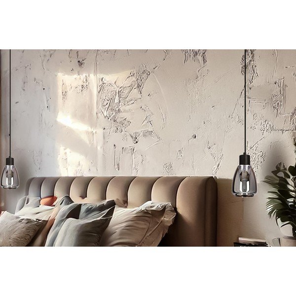 Crna viseća svjetiljka sa staklenim sjenilom ø 12 cm Moldo – Candellux Lighting-image-2