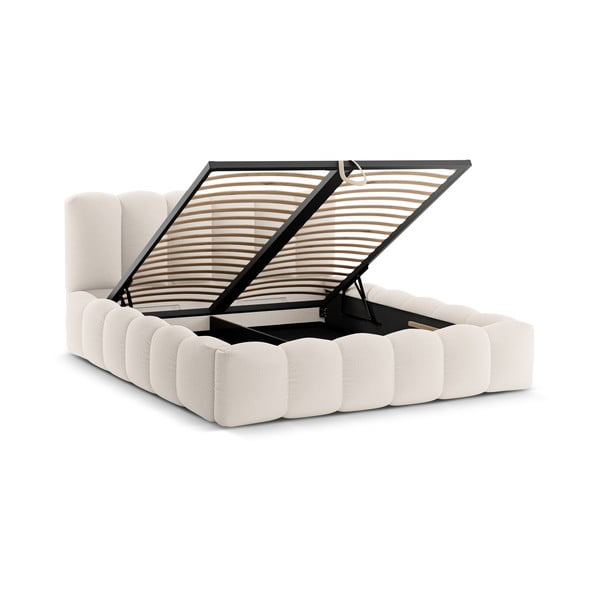 Krem tapecirani bračni krevet s prostorom za pohranu s podnicom 180x200 cm Lupine – Micadoni -image-2