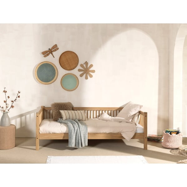 Dječji krevet od punog hrasta s dodatnim ležajem s prostorom za odlaganje 90x200 cm u prirodnoj boji Forrest – Vipack-image-4