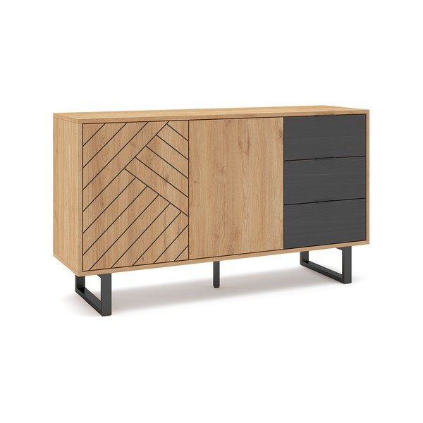 Antracit/natur niska komoda u dekoru hrasta 140x80 cm Madona - Marckeric-image-2