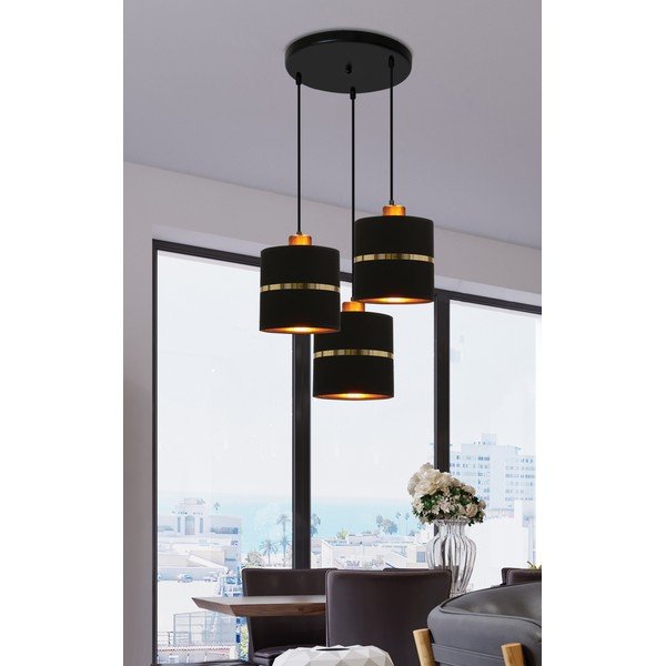 Crna viseća svjetiljka s tekstilnim sjenilom ø 15 cm Assam – Candellux Lighting-image-2