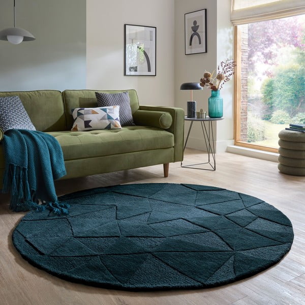 Plavozeleni ručno rađen vunen okrugao tepih ø 160 cm Shard Teal – Flair Rugs-image-1