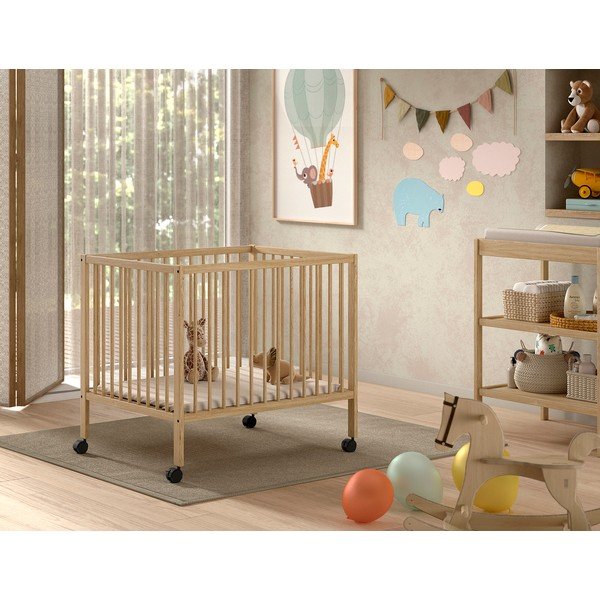 Putni krevetić od masivne bukve s podesivom visinom/na kotačićima 95x75 cm u prirodnoj boji Dino – Vipack-image-1