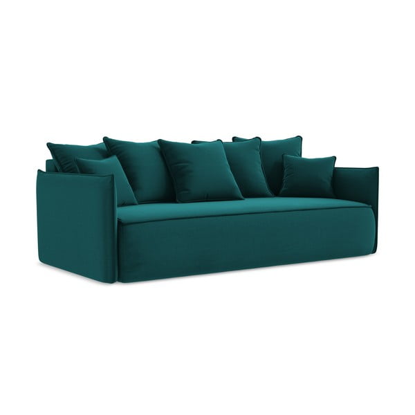 Tirkizna baršunasti sklopiva/s prostorom za odlaganje sofa 225 cm Hula – Makamii-image-1