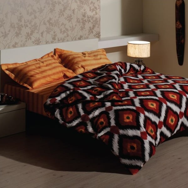 Komplet posteljine i plahti Ikat Brown, 160x220 cm