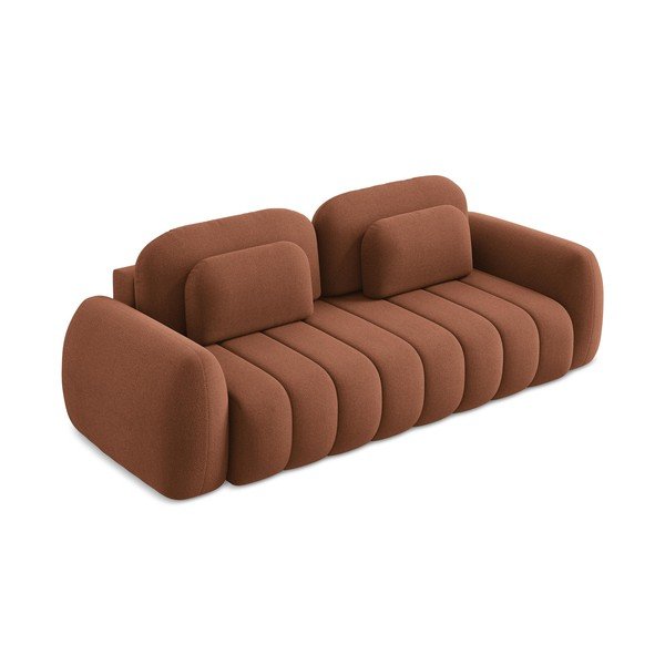 Sklopiva/s prostorom za pohranu sofa od bouclé tkanine boja terakote 266 cm Pele – Makamii-image-2