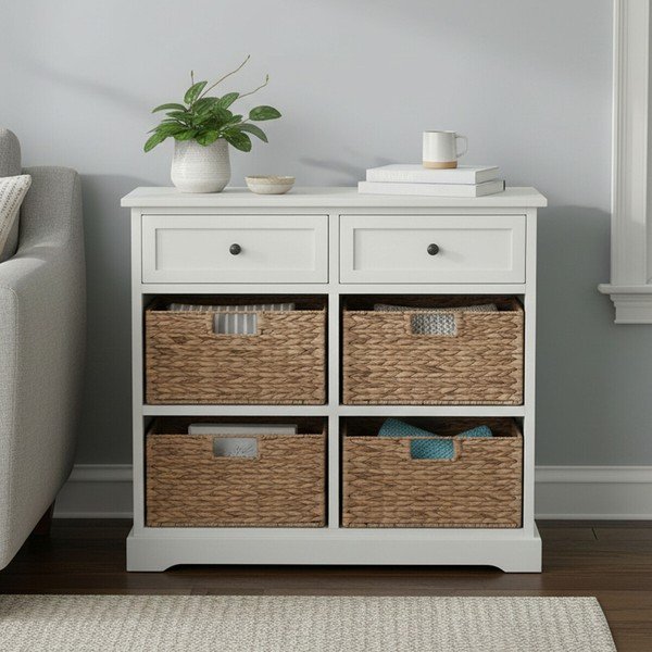 Komoda od masivne paulovnije boje slonovače 76x70x33 cm Vermont – Premier Housewares-image-1