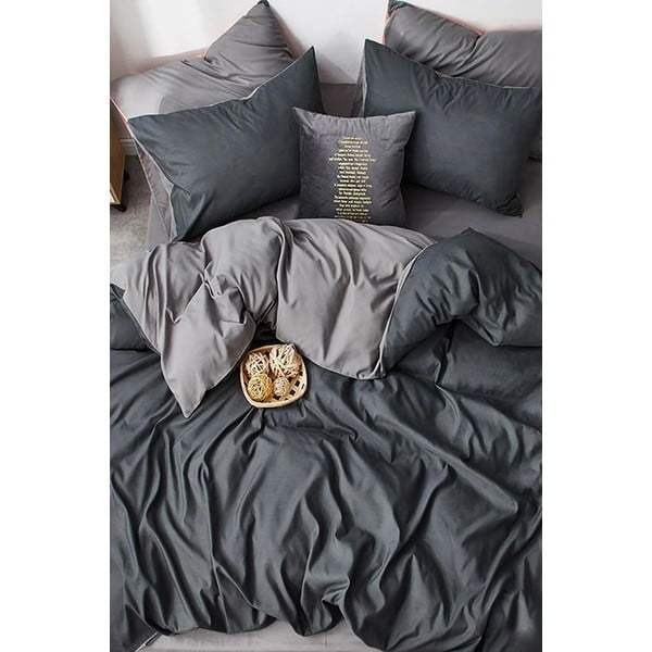 Sivo-antracit pamučna posteljina za krevet za jednu osobu/s produženom plahtom  160x220 cm - Mila Home