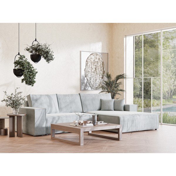 Svijetlo siva sklopiva/s prostorom za odlaganje kutna garnitura od šenila (s desnim kutom/s ležaljkom) Maze – Maison de Rêve-image-1