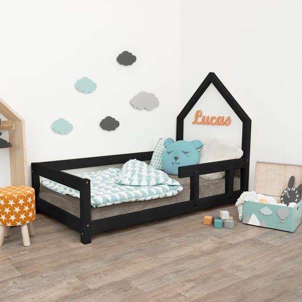 Crni dječji krevetić s desnom stranom Benlemi Poppi, 70 x 160 cm