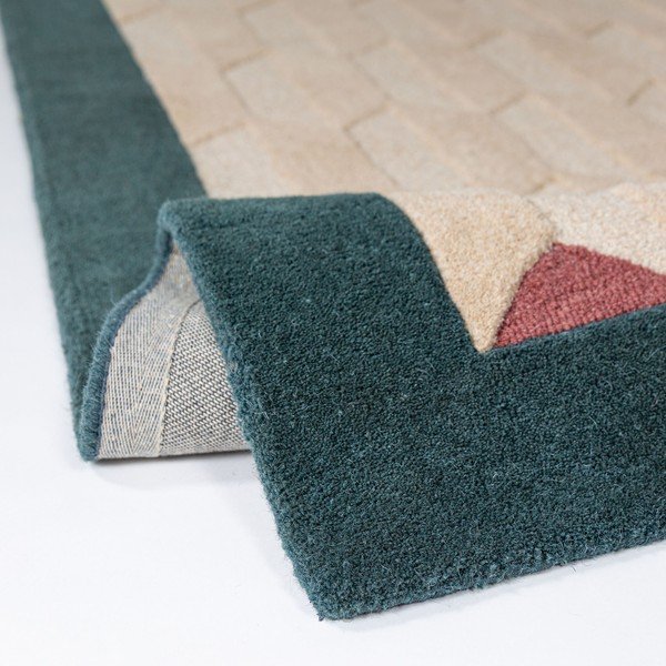 Ručno rađena vunena staza u prirodnoj boji/plavozelena 60x230 cm Apex Border Wool – Flair Rugs-image-2