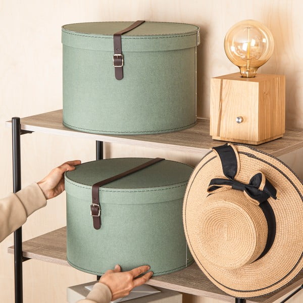 Plavozelene kartonske kutije za pohranu u setu  2 kom s poklopcem ø 37,5x25,5 cm Rut Canvas Paper Laminate – Bigso-image-1