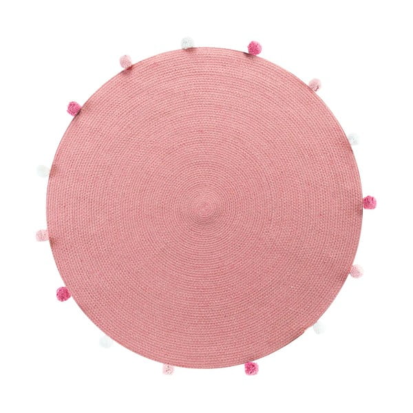Ružičasti okrugli tepih ø 90 cm Pompomparty – douceur d'intérieur