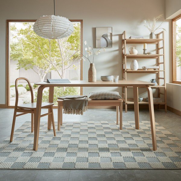 Plavi periv tepih od mješavine pamuka 155x230 cm Muted Checkerboard – Flair Rugs-image-2