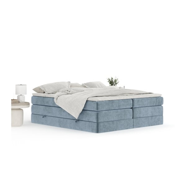 Plavi boxspring krevet s prostorom za odlaganje/bez uzglavlja 200x200 cm Juniper – Maison de Rêve-image-2