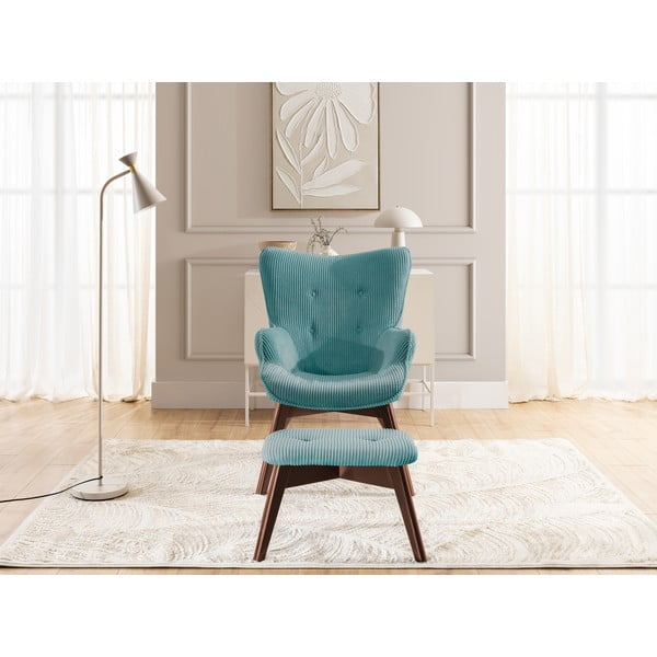 Tirkizna fotelja s naslonjačem za noge od samta Niko – Ropez-image-1